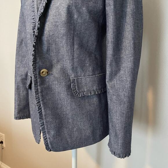 J Crew Regents Chambray Ruffle Edge Blazer - Picture 7 of 10